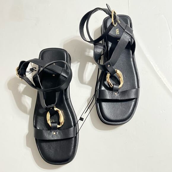 Zara Black Sandals with Gold Buckle - Picture 12 of 15